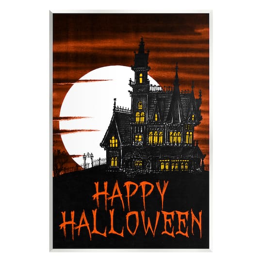 Stupell Industries Happy Halloween Haunted House Wall Plaque Art